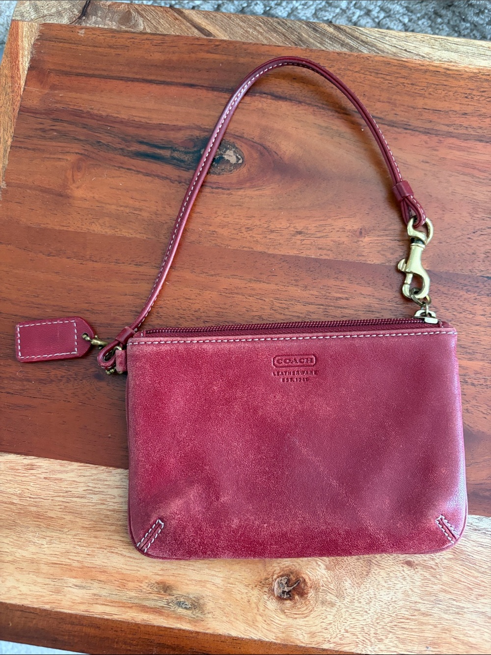 Coach Wine Leather Wristlet with Strap